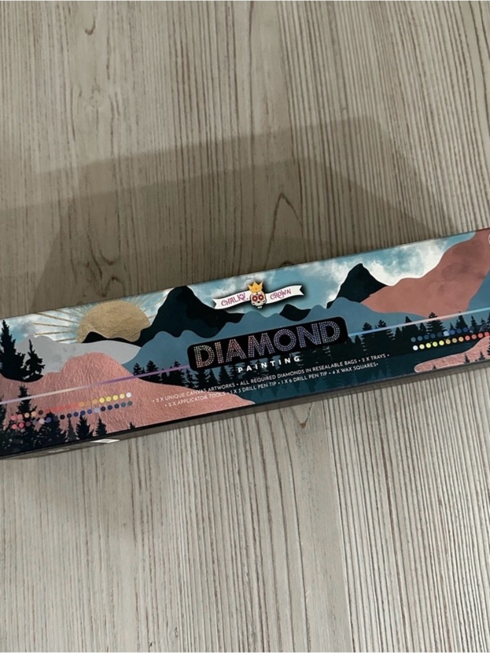 Chalk Crown Diamond Painting Kit - Mountain Scenic Design (Blue, Pink, Gold)